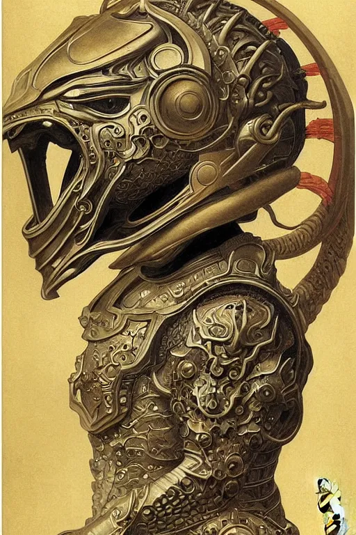 Prompt: portrait of a astronaut is a chinese dragon in armor and helmet, complex patterns, details, majestic, solemn, gorgeous, symmetrical, detailed intricate, hyper realistic, by bouguereau