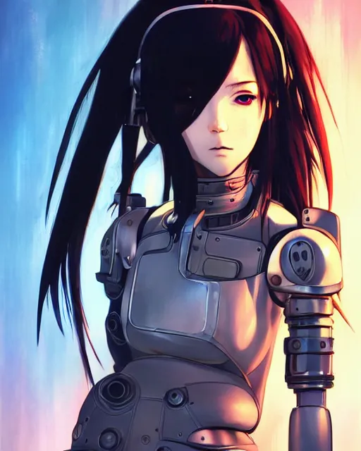 portrait Anime cyberpunk cyborg girl in mechanical