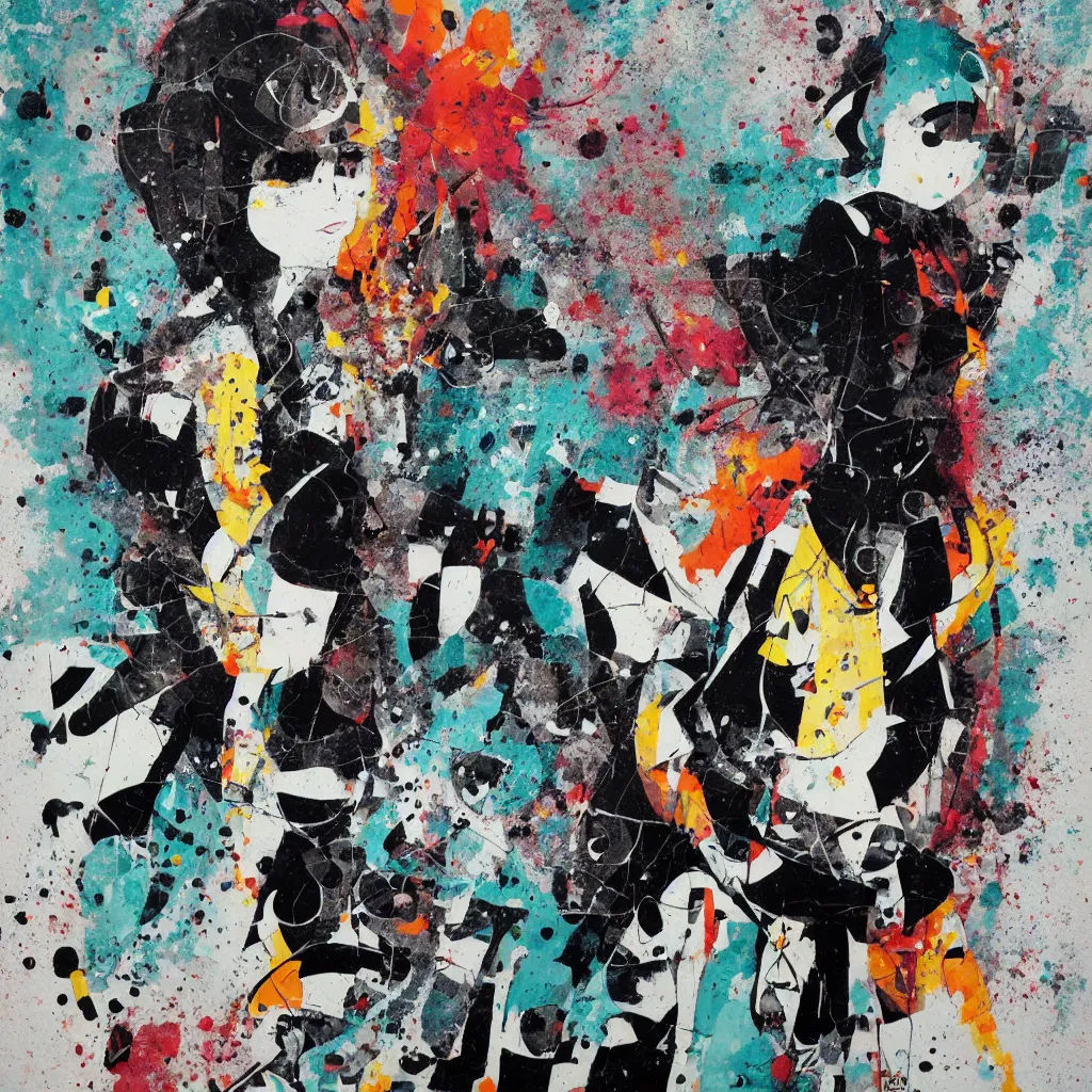 Image similar to girl figure, abstract, jet set radio artwork, ryuta ueda artwork, cryptic, rips, spots, asymmetry, stipple, lines, splotch, color tearing, pitch bending, stripes, dark, ominous, eerie, hearts, minimal, points, technical, old painting, natsumi mukai artwrok, folds
