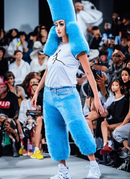 Image similar to hyperrealistic and heavy detailed air jordan runway show of marge simpson, leica sl 2 5 0 mm, vivid color, high quality, high textured, real life