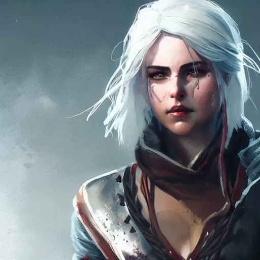 Image similar to attractive ciri from witcher, painted by greg rutkowski