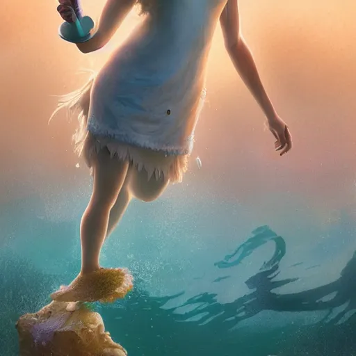 Prompt: doc brown as arielle the mermaid in water, studio ghibli, pixar and disney animation, sharp, anime key art by greg rutkowski, bloom, dramatic lighting