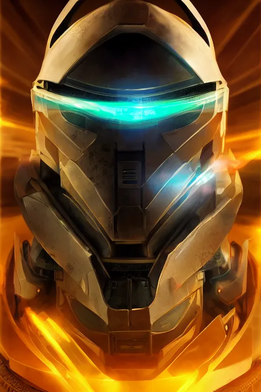 Image similar to robot ninja mask helmet halo master chief radiating a glowing aura global illumination ray tracing hdr fanart arstation by ian pesty and katarzyna da „ bek - chmiel