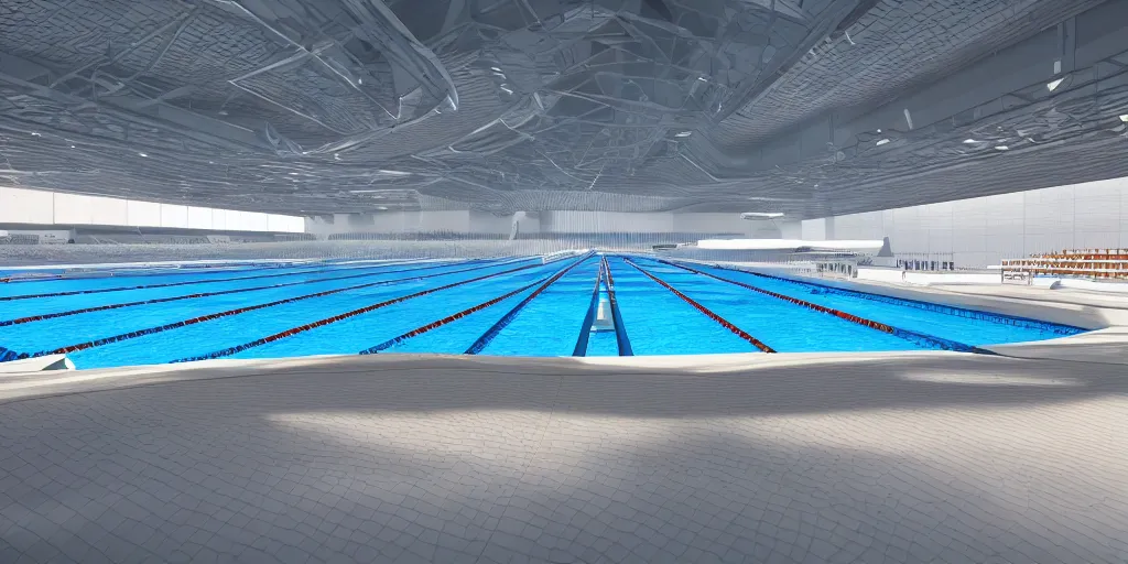 Prompt: olympic swimming pool visual representation , unreal 5, hyperrealistic, realistic, photorealistic, dynamic lighting, highly detailed, cinematic landscape, studio landscape, studio lighting