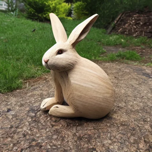 Prompt: a rabbit wood sculpture, photo, hyper realistic, 8k, flickr