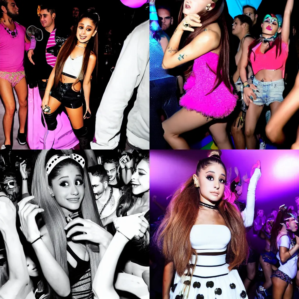 Prompt: Ariana Grande by Gustave Baumann at a rave party