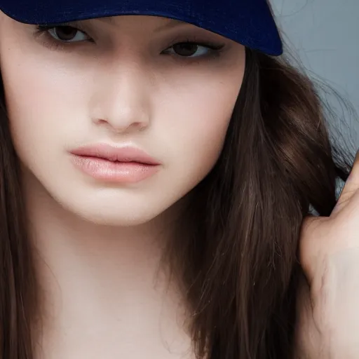 Prompt: a fashion model wearing a cap, portrait shot