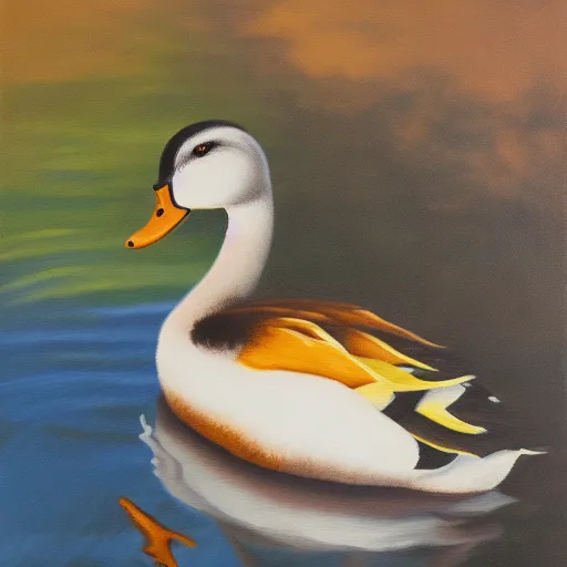 Prompt: a duck on the prowl oil painting