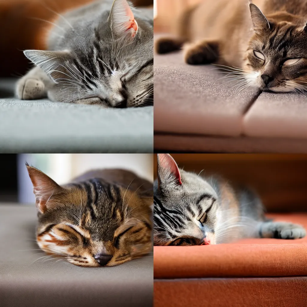 Prompt: cat sleeping on an ottoman, up close photograph, 4k