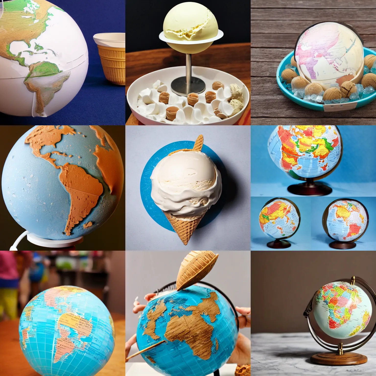 Prompt: a globe made of ice cream