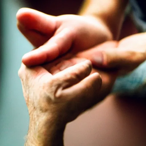 Prompt: macro 8 mm picture of one of the hands of an adult human male