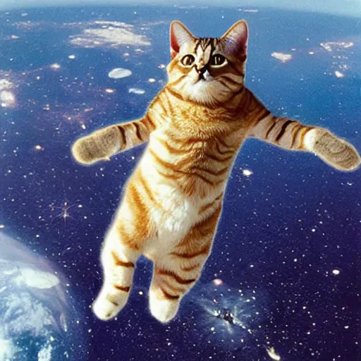 Image similar to NASA'S cat flying over the space, photo