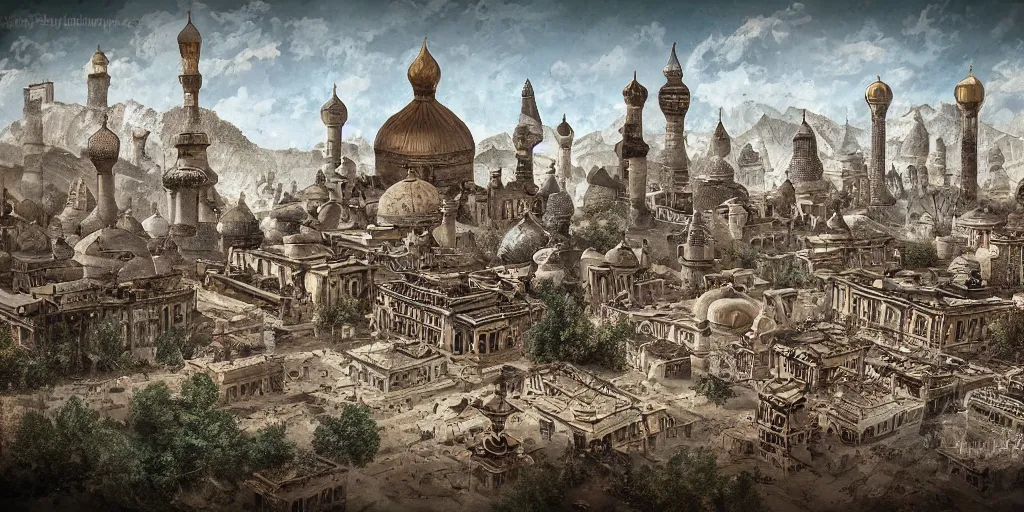 Image similar to old samarkand city, steampunk style, realistic, high detail,