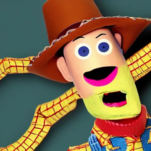 Prompt: monster woody the sherif toy from toy story, horror