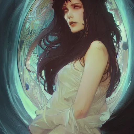 Prompt: digital character concept art by artgerm and greg rutkowski and alphonse mucha. clear portrait of vampire girl, blood dripping, light effect. hyper detailed, glowing lights!! intricate, elegant, digital painting, artstation, smooth, sharp focus