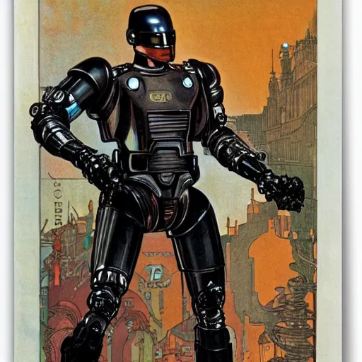 Image similar to robocop by mucha