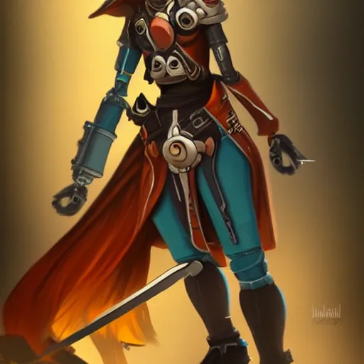 Image similar to robot swashbuckler, female, science fiction, pirate, concept art, matte, illustration, character art,