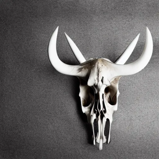 Image similar to a photograph of an ox skull in the middle with a white background, minimalistic, 4k
