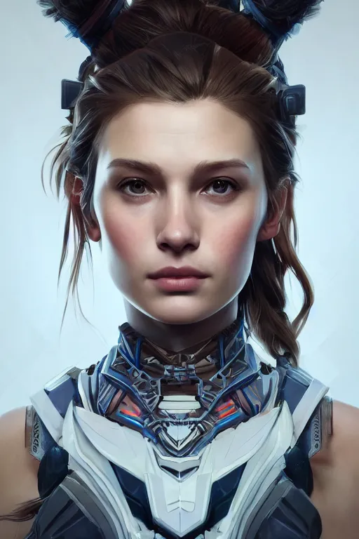 Image similar to symmetry!! portrait of sydney sweeny in the style of horizon zero dawn, machine face, intricate, elegant, highly detailed, digital painting, artstation, concept art, smooth, sharp focus, illustration, art by artgerm and greg rutkowski and alphonse mucha, 8 k