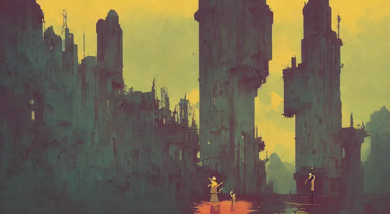 Image similar to single flooded simple! cosmic horror tower!, very coherent and colorful high contrast!! masterpiece by rene magritte simon stalenhag carl spitzweg syd mead norman rockwell edward hopper james gilleard, minimalist, dark shadows, sunny day, hard lighting