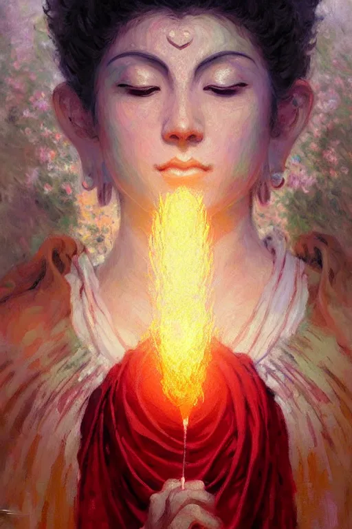 Image similar to buddhism, impressionnisme, painting by greg rutkowski, artgerm, claude monet