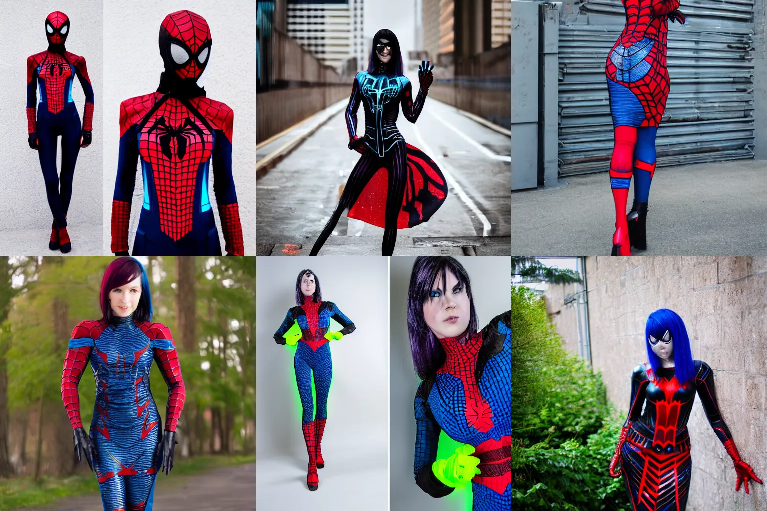 Prompt: new cyberpunky spiderman dress, professional photography
