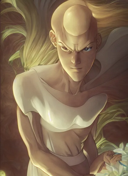 Image similar to saitama, natural lighting, path traced, highly detailed, high quality, digital painting, by don bluth and ross tran and studio ghibli and alphonse mucha, artgerm