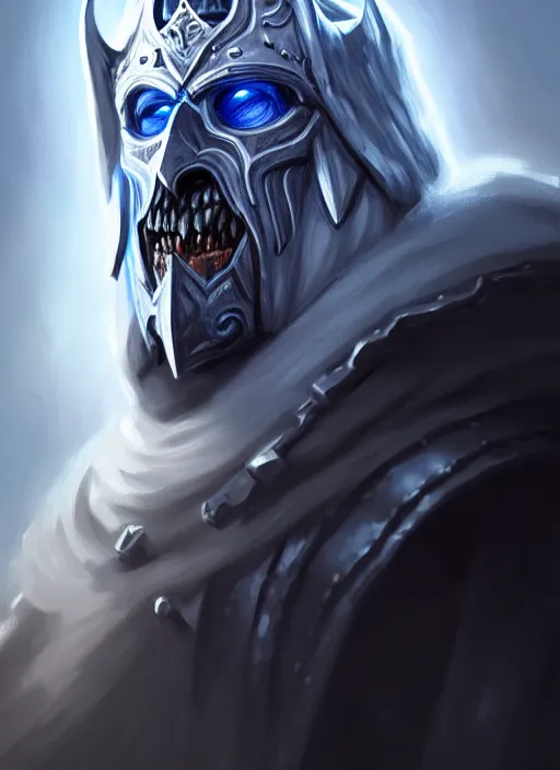 Image similar to portrait painting of lich king, acrylic, daz. detailed, portrait, oil painting, artstation, unreal 5, hd, artgerm, dnd, rpg