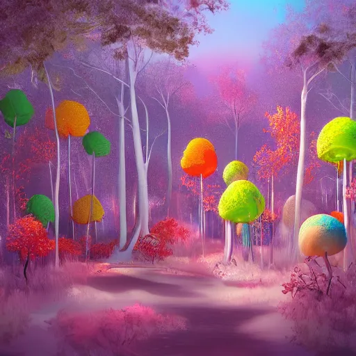 Prompt: candy forest, digital art, trending on artstation