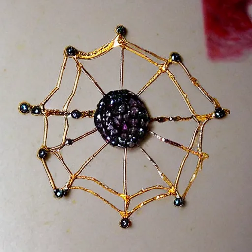 Prompt: A spiderweb made of gold and gems!!!