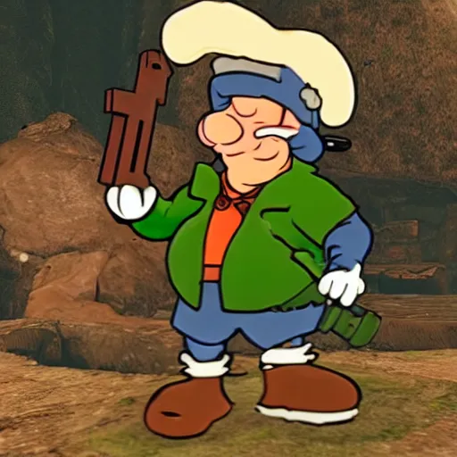 Prompt: Elmer Fudd from Loony Tunes in Doom, wearing green armor and helmet, killing demons, Bugs Bunny, rip and tear, video game