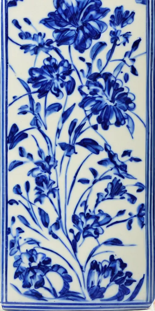 Image similar to A modern flower, style of Chinese Vase, Portuguese Blue and White Painted Tile Art