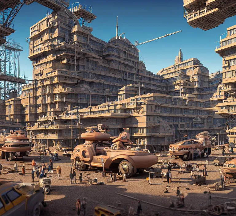 Prompt: hyperrealism photography hyperrealism concept art of highly detailed beavers builders that building highly detailed futuristic ( sci - fi ) city by wes anderson and hasui kawase and scott listfield sci - fi style hyperrealism rendered in blender and octane render volumetric natural light