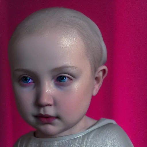 Image similar to baroque portrait of a holy catholic baby, trending on art station, 4k UHD, 8k, painting illustration, realistic volumetric lighting, rendered in unreal engine, high detail, photorealistic