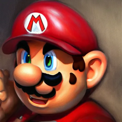 Prompt: an ultra - realistic portrait painting of mario from super mario bros in the style of frank frazetta. 4 k. ultra - realistic. highly detailed. dark fantasy. epic lighting.