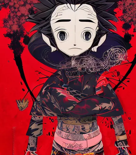 Image similar to Tim Burtons style Kimetsu no Yaiba by Alex Pardee and Nekro and Petros Afshar, and James McDermott,unstirred paint, vivid color, cgsociety 4K