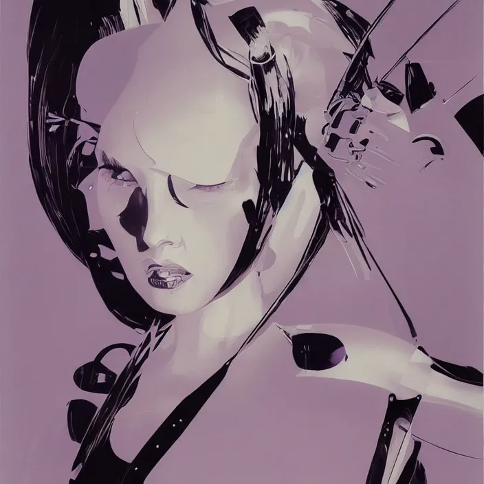 Image similar to metallic portrait of a gothic maiden, hello kitty, sharp focus, futuristic, emo, aerodynamic, feminine, cute, by syd mead