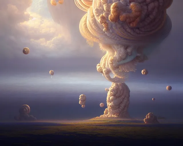 Image similar to a hyper - detailed 3 d render like a oil painting of venusian cloud farming, surrealism!!!!! surreal concept art, lifelike, photorealistic, digital painting, aesthetic, smooth, sharp focus, artstation hd, by greg rutkowski, bruce pennington, valentina remenar and asher duran,