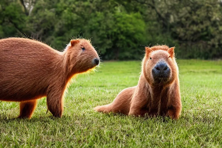 Image similar to a capybarar goldendoodle!!! hybrid! hyper realistic!! realistic lighting!! wildlife photographer of the year!!! bold natural colors, national geographic, hd, wide angle, 8 k