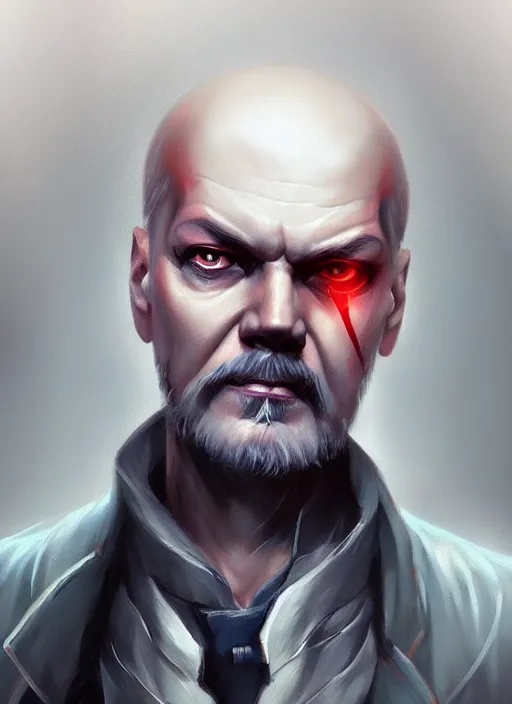 Image similar to « a portrait o cyberpunk vladimir lenin, glowing eyes, a digital painting by charlie bowater, featured on cgsociety, fantasy art, behance hd, wiccan, artstation hd »