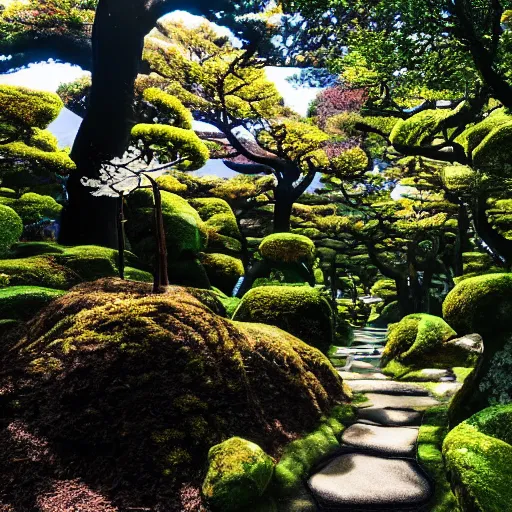 Image similar to a japanese fantasy dream forest on a sunny day