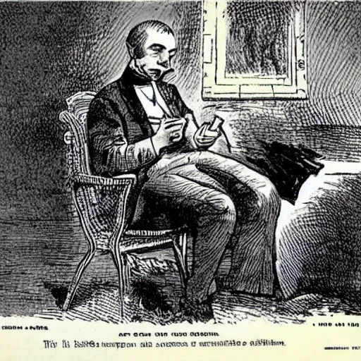 Image similar to man texting on his cell phone, 1871 Punch magazine cartoon