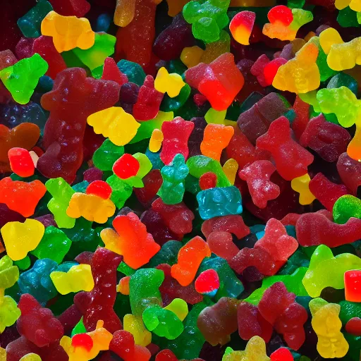 Image similar to geographic photos of wild gummy bears, award winning photography, 4 k