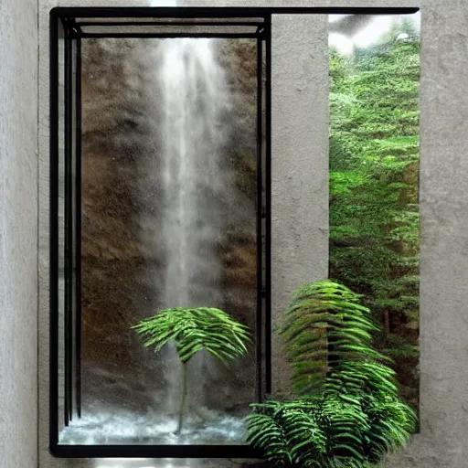 Prompt: waterfall in a glass case, beautiful, soft lighting, artstation