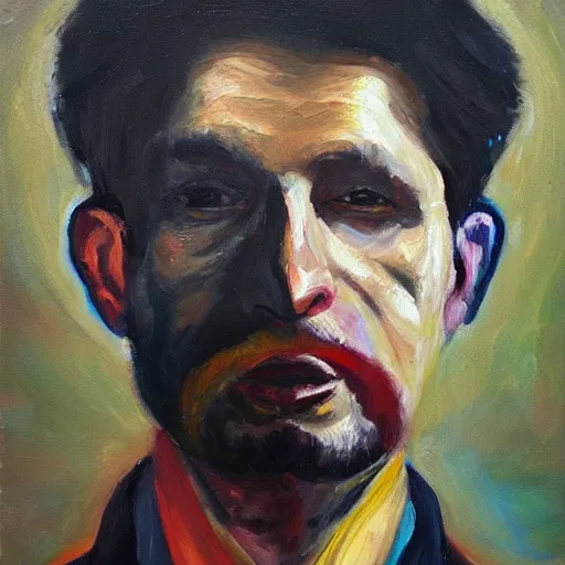 Prompt: a man with split personality disorder, award winning oil painting
