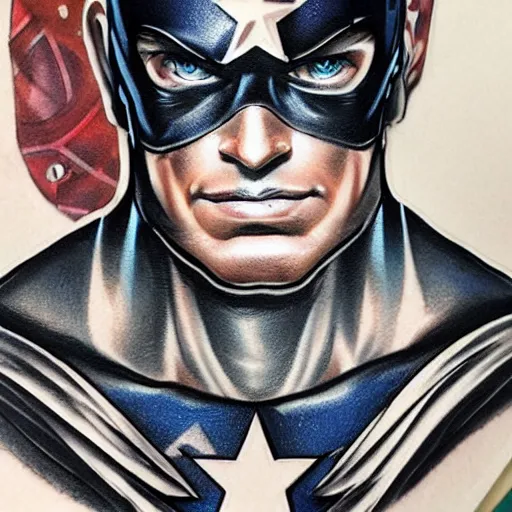 Image similar to tattoo design, stencil, portrait of captain america by artgerm