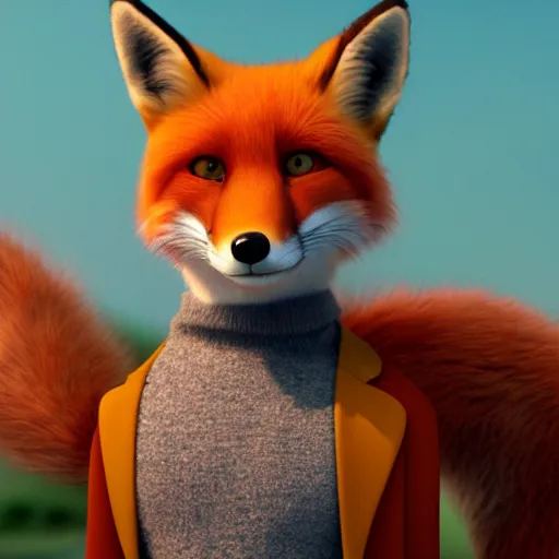 Prompt: red fox, in the style of pixar, character art, movie still, 2