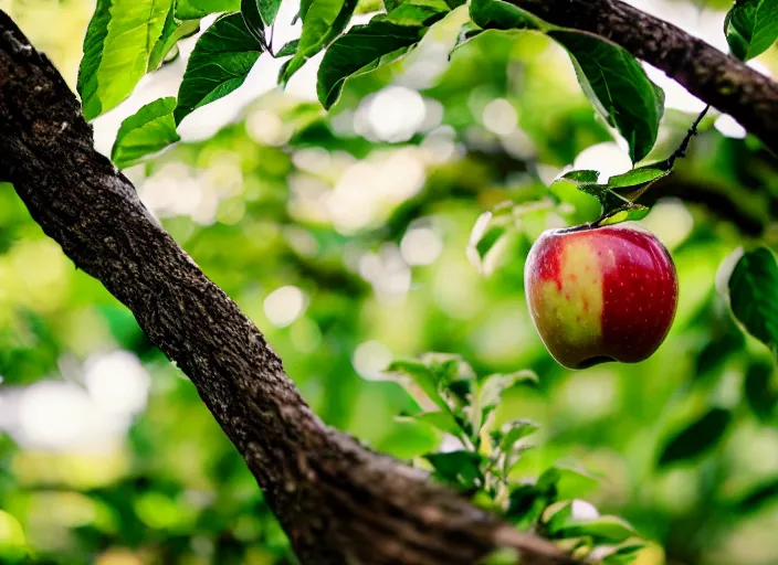 Prompt: 35mm photo of a transparent apple growing off a tree branch. Intricate, very detailed, 8k, fantasy