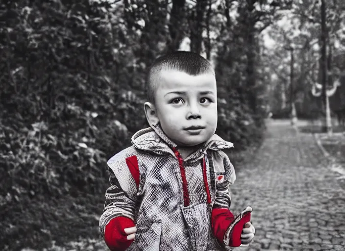 Image similar to professional fine details photo portrait of kid from kazan, tatarstan kid in the postsoviet suburbia, iphone detailed photo, instagram