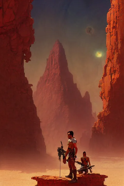 Image similar to John Carter standing in front of Martian ruins by Stanley Artgerm Lau, greg rutkowski, thomas kindkade, alphonse mucha, loish, norman Rockwell